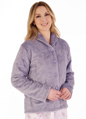 Slenderella Jaquard Soft Fleece Button Up Bed Jacket